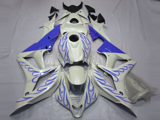 Blue Flame on White 07-08 CBR600RR Fairings