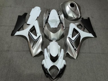 Custom Silver White with Black 07-08 GSXR 1000 Fairings