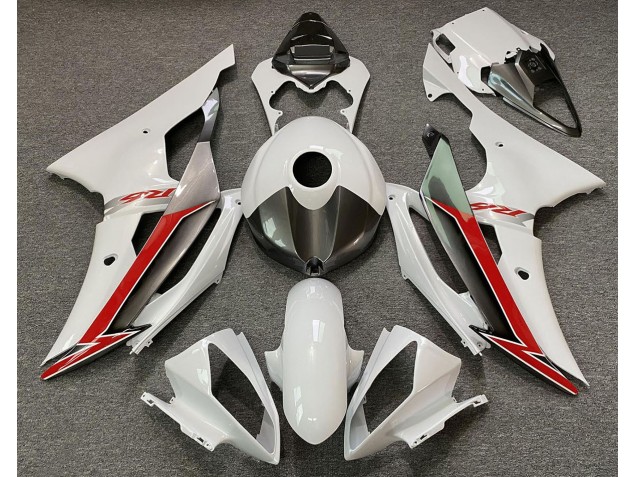 Gloss White Silver and Red 08-16 R6 Fairings