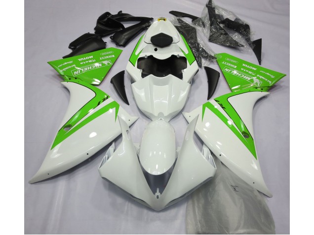 Gloss White and Green 12-14 R1 Fairings