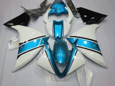 Gloss White and Light Blue 09-11 R1 Fairings