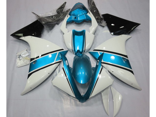 Gloss White and Light Blue 09-11 R1 Fairings