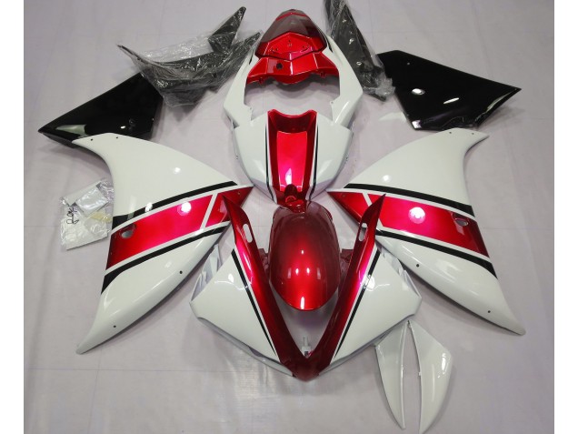 Gloss White and Metallic Red 09-11 R1 Fairings