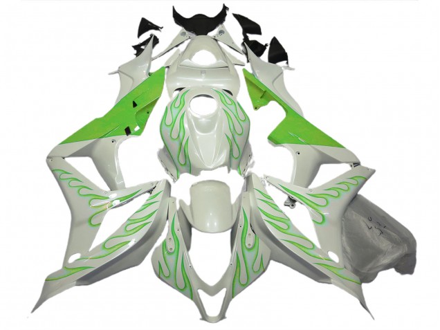 Lime Green Flame on White 07-08 CBR600RR Fairings