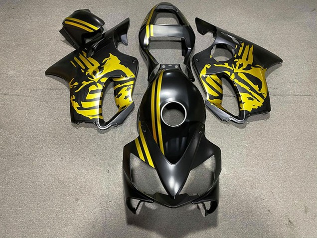 Matte Black & Gold Skull 01-03 CBR600 F4i Fairings