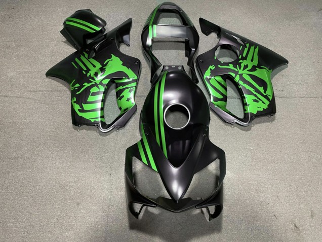 Matte Black & Green Skull 01-03 CBR600 F4i Fairings