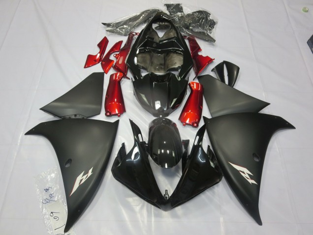 Matte Black Red 12-14 R1 Fairings