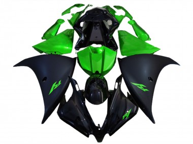 Matte Black and Green 12-14 R1 Fairings