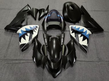 Matte Black and Light Blue Shark 04-05 ZX10R Fairings