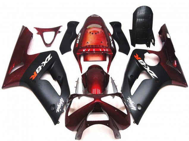 Matte Black and Maroon 03-04 ZX6R Fairings