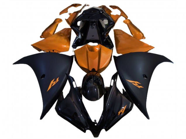 Matte Black and Orange 12-14 R1 Fairings