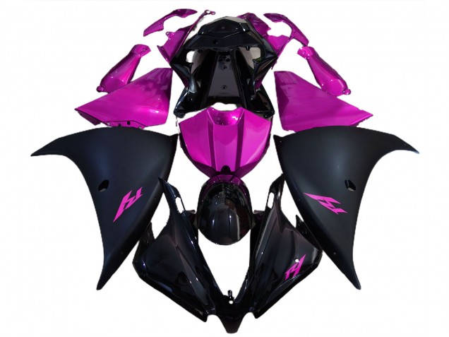 Matte Black and Pink 12-14 R1 Fairings