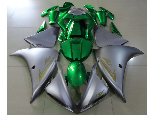 Matte Silver & Green 09-11 R1 Fairings