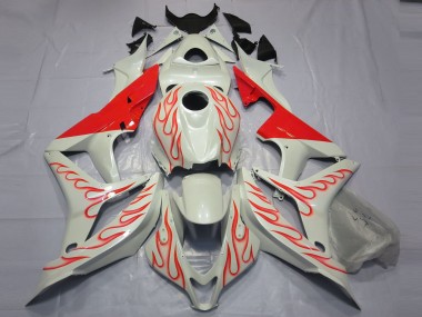 Red Flame on White 07-08 CBR600RR Fairings