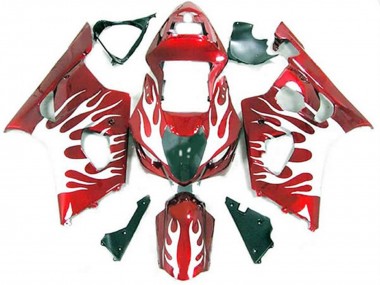 White and Red Flame 03-04 GSXR 1000 Fairings